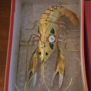 Cloisonne Lobster Elegant Gold and Green Ornament Mint Condition